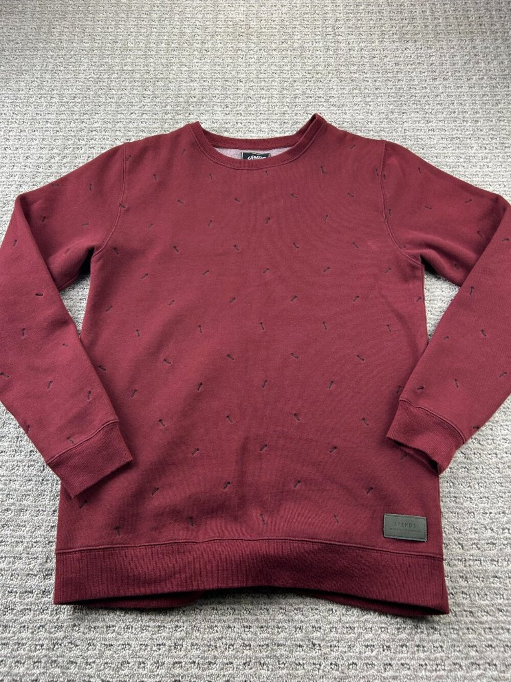 AFENDS Crew Neck Sweater Men Small S Burgundy Legends Are Made in Shallow Graves
